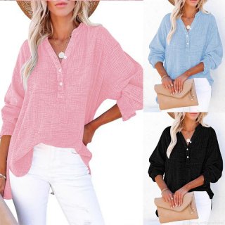 Women's Plus Size Pleated Shirt V Neck Stand Collar Long Sleeve Blouse Loose Fit Commute Elegant Solid Color Polyester Spandex Tops For Women