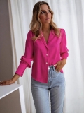 Women's Elegant Satin Long Sleeve Blouse Solid Color Button Down Office Commuter Shirt Loose Silk-Like Basic Tops