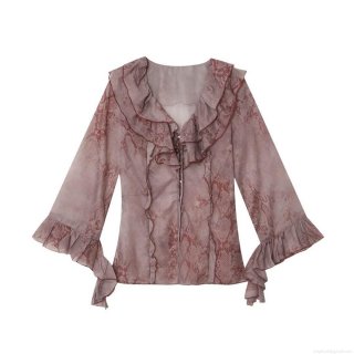 Women's Retro Snake Skin Print Ruffle Stand Collar Blouse Long Sleeve Slim Fit Polyester Spandex Shirt For Daily Casual Office Dating Elegant Tops