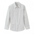 Women Casual Striped Poplin Shirt Lapel Long Sleeve Single Breasted Blouse Office Commute Button Down Tops Polyester Spandex Grey White Stripe Shirt