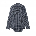 Women's Fashion Winter Plaid Shirt Casual Asymmetric Shawl Knotted Checkered Blouse Long Sleeve Polo Collar Polyester Spandex Blend Tops Women Office Daily