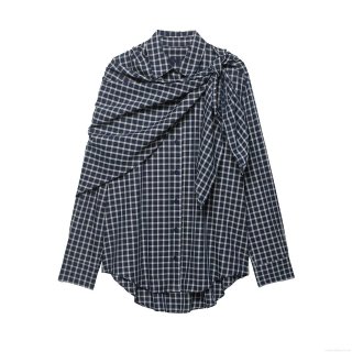 Women's Fashion Winter Plaid Shirt Casual Asymmetric Shawl Knotted Checkered Blouse Long Sleeve Polo Collar Polyester Spandex Blend Tops Women Office Daily