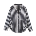 Women Vertical Striped Long Sleeve Button Down Blouse Side Drawstring Lapel Shirt Casual Loose Commuter Tops Office Wear Fashion Outfits
