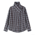 Women's Casual Plaid Blouse Asymmetric High Neck Long Sleeve Loose Fit Polyester Spandex Checked Shirt Tops For Daily Office Winter Autumn