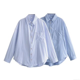 Women's Casual Loose Striped Long Sleeve Shirt Polyester Linen Blend Lapel Button Down Blouse With Pocket For Daily Spring Summer Office