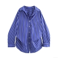 Women's Vertical Striped Batwing Sleeve Shirt Loose Fit Lapel Button Down Blouse Top Polyester Spandex Irregular Hem Casual Office Fashion Streetwear