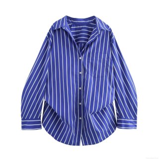 Women's Vertical Striped Batwing Sleeve Shirt Loose Fit Lapel Button Down Blouse Top Polyester Spandex Irregular Hem Casual Office Fashion Streetwear