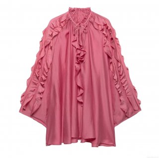 Women's Elegant Rose Red Ruffle Stand Collar Blouse Vintage Court Style Long Sleeve Tie Neck Silk Like Polyester Shirt Top For Daily Commute Festive Party