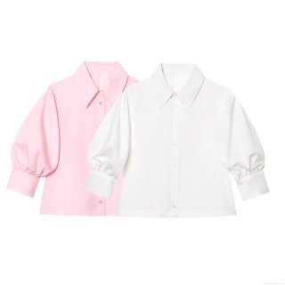 Women Puff Sleeve Button Down Shirt Polyester Cotton Blend Summer Sweet Minimalist Turn-down Collar Solid Striped Blouse Top Casual Fashion Ladies Clothing