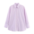 Women's Casual Loose Striped Poplin Shirt Long Sleeve Turn-down Collar Back Split Bow Tie-up Blouse Top For Daily Commute