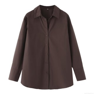 Women's Cotton Poplin Long Sleeve Blouse Casual Loose Turn-down Collar Button Down Shirt Minimalist Oversized Daily Office Top For Lady