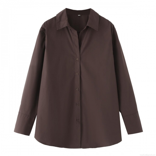 Women's Cotton Poplin Long Sleeve Blouse Casual Loose Turn-down Collar Button Down Shirt Minimalist Oversized Daily Office Top For Lady