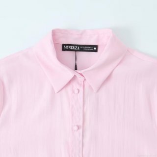 Women Fashion Solid Color Long Sleeve Shirt Lightweight Polyester Turn-down Collar Single-breasted Blouse Casual Commuter Tops for Office Daily Wear