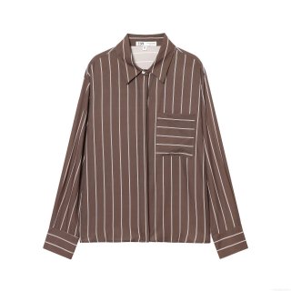 Women's Striped Long Sleeve Shirt Polyester 4-Way Stretch Casual Office Blouse With Pocket Button Down Top For Autumn Winter