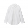 Women's Minimalist White Poplin Long Sleeve Blouse Casual Loose Button Down Shirt With Lapel Collar For Office Daily Autumn Wear