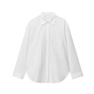 Women's Minimalist White Poplin Long Sleeve Blouse Casual Loose Button Down Shirt With Lapel Collar For Office Daily Autumn Wear