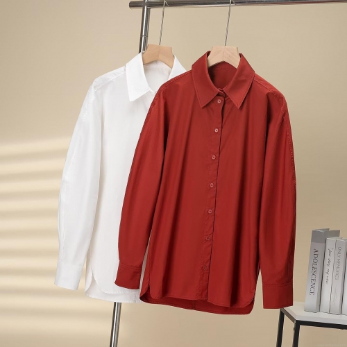 Women's Casual Poplin Long Sleeve Shirt Solid Color Lapel Single Breasted Blouse For Office Daily Autumn Fashion Ladies Top