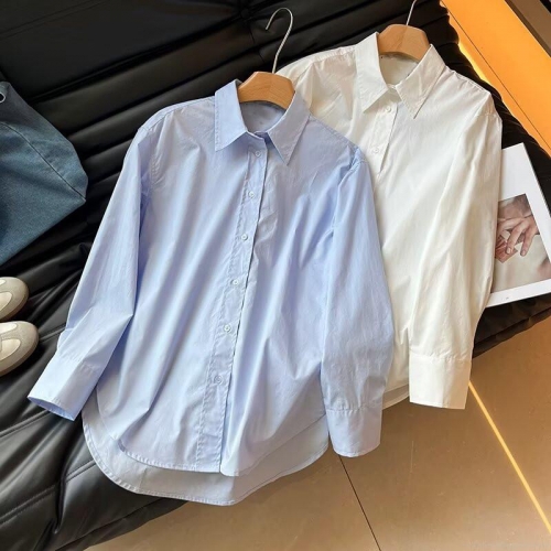 Women's Long Sleeve Cotton Blouse Classic Button Down Shirt Loose Fit Solid Color Casual Office Top Breathable Comfortable Autumn Fashion Clothing For Women