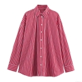 Women's Striped Plaid Poplin Shirt Casual Loose Long Sleeve Lapel Button Up Blouse For Daily Office Work Soft Comfortable Tops