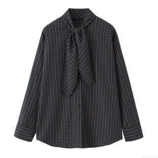 Women's Plaid Contrast Stripe Long Sleeve Shirt Bow Tie Collar Polyester Spandex Casual Blouse Top For Work Daily Autumn Winter Fashion
