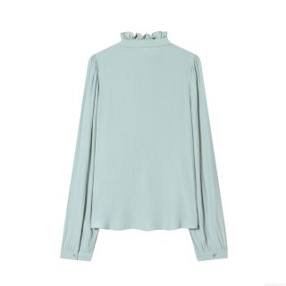 Women's Elegant Ruffle Collar Long Sleeve Polyester Blouse Sweet Solid Color Pleated Chiffon Texture Shirt For Office Daily Lady Style