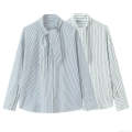Women Striped Poplin Shirt With Pussy Bow Tie Collar Long Sleeve Button Down Blouse Elegant Office Wear For Ladies