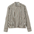 Women's Fashion Casual Long Sleeve Striped Blouse Shirt Stand Collar Vertical Stripe Elastic Hem Polyester Blend Tops for Women Daily Wear