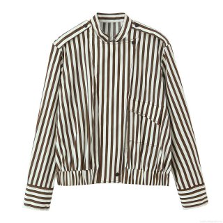 Women's Fashion Casual Long Sleeve Striped Blouse Shirt Stand Collar Vertical Stripe Elastic Hem Polyester Blend Tops for Women Daily Wear