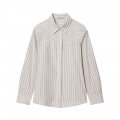 Women's Casual Striped Long Sleeve Shirt With Shoulder Pads Fashion Office Poplin Button Down Blouse Polyester Cotton Blend Regular Fit Tops For Women