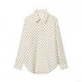 Women's Vintage Polka Dot Blouse Long Sleeve Lapel Button Down Shirt Casual Loose Polyester Cotton Top For Daily Work Lady