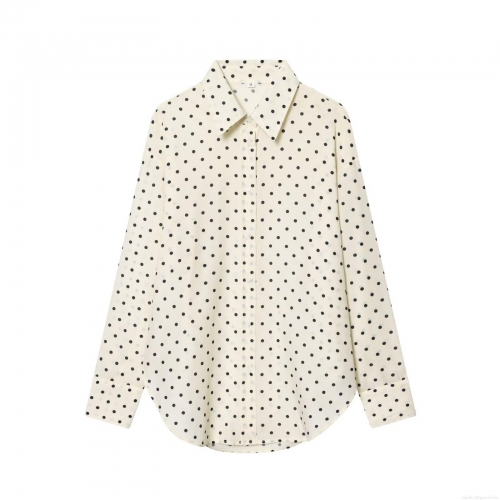 Women's Vintage Polka Dot Blouse Long Sleeve Lapel Button Down Shirt Casual Loose Polyester Cotton Top For Daily Work Lady