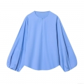 Women's Fashion Balloon Sleeve Blouse Polyester Cotton Blend Round Neck Zipper Puff Sleeve Shirt Solid Color Casual Long Sleeve Top for Women