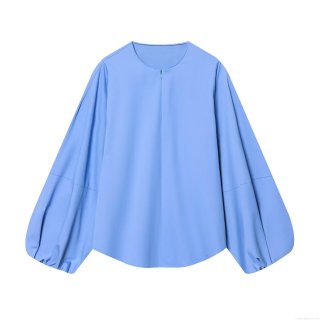 Women's Fashion Balloon Sleeve Blouse Polyester Cotton Blend Round Neck Zipper Puff Sleeve Shirt Solid Color Casual Long Sleeve Top for Women