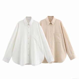 Women's Solid Color Casual Button Down Shirt Long Sleeve Polyester Blouse With Pocket Elegant Work Office Top