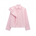 Women's Elegant Poplin Shirt Ruffle Puff Sleeve Blouse Asymmetric Design Solid Color Polyester Cotton Blend Top for Party Dating Office Ladies