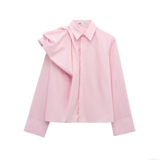 Women's Elegant Poplin Shirt Ruffle Puff Sleeve Blouse Asymmetric Design Solid Color Polyester Cotton Blend Top for Party Dating Office Ladies