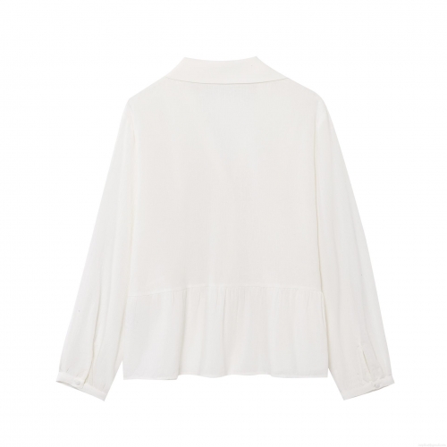 Women's French Vintage V Neck Blouse Shirt Long Sleeve Lace Patchwork Single Breasted Ruffle Hem Faux Linen Cotton Top For Elegant Lady Daily Wear