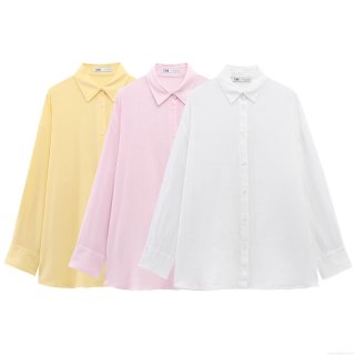 Women's Casual Long Sleeve Shirt Cotton Linen Blend Button Down Blouse Back Drawstring Detail Loose Solid Color Spring Autumn Fashion Minimalist Top