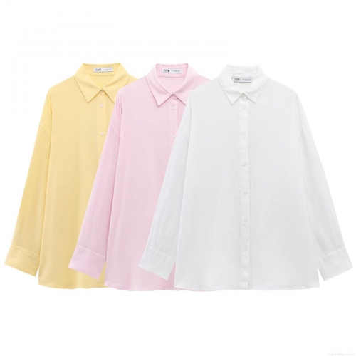 Women's Casual Long Sleeve Shirt Cotton Linen Blend Button Down Blouse Back Drawstring Detail Loose Solid Color Spring Autumn Fashion Minimalist Top