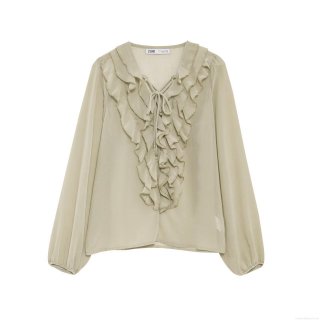 Women's Elegant Ruffle V-Neck Tie-Up Chiffon Blouse Street Style Semi-Sheer Long Sleeve Lantern Sleeve Shirt For Party Daily Wear