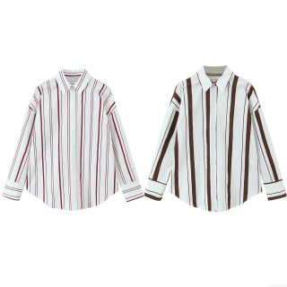 Women's Long Sleeve Vertical Striped Poplin Shirt Button Down Blouse Casual Elegant Shirt Collar Tops For Women Streetwear Office
