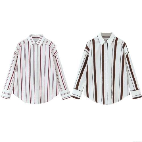 Women's Long Sleeve Vertical Striped Poplin Shirt Button Down Blouse Casual Elegant Shirt Collar Tops For Women Streetwear Office