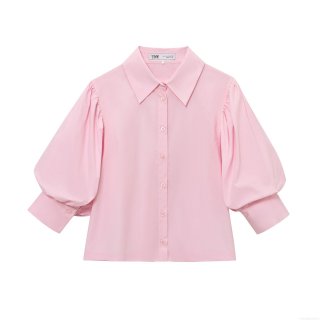 Women Puff Sleeve Shirt Collar Blouse Polyester Cotton Poplin Solid Color Single Breasted Button Down Office Elegant Blouse Tops for Women Daily Dating