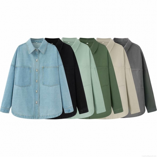 Women's Vintage Denim Shirt Jacket Long Sleeve Button Down Blouse With Pockets Casual Loose Fit Washed Outerwear Tops For Daily Streetwear Women