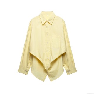 Women's Long Sleeve Polyester Poplin Shirt Elegant Minimalist Irregular Layered Hem Blouse With Single Pocket Casual Office Top For Lady