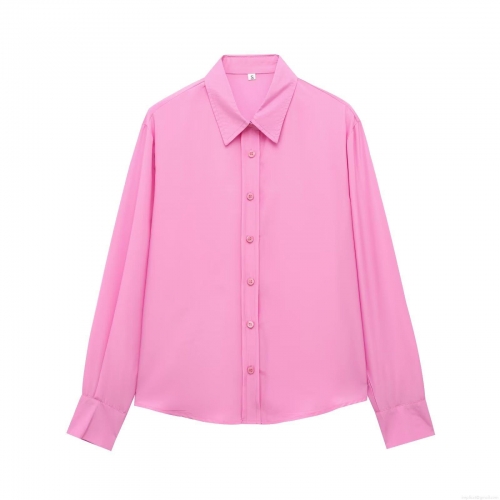 Women's Long Sleeve Satin Shirt Elegant Button Down Lapel Collar Blouse Solid Color Loose Casual Top for Office Daily Female Fashion