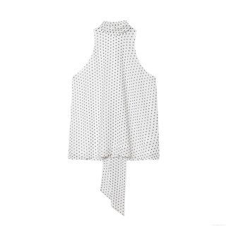 Women's Vintage Polka Dot Halter Neck Sleeveless Blouse With Bow Tie Elegant Polyester Chiffon Slim Fit Top For Summer Casual Party Clubwear