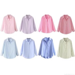 Women's Striped Poplin Long Sleeve Shirt Casual Button Down Lapel Blouse For Office Work Daily Wear Elegant Tops For Women