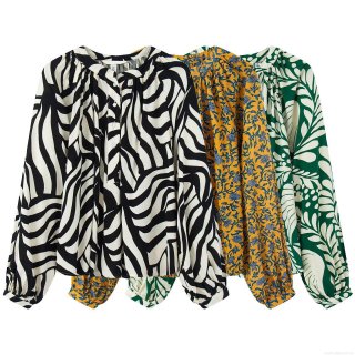 Women's French Style Floral Print Blouse Polyester Breathable Loose Fit Lantern Sleeve Round Neck Casual Tops For Ladies Daily Wear Office Appointment