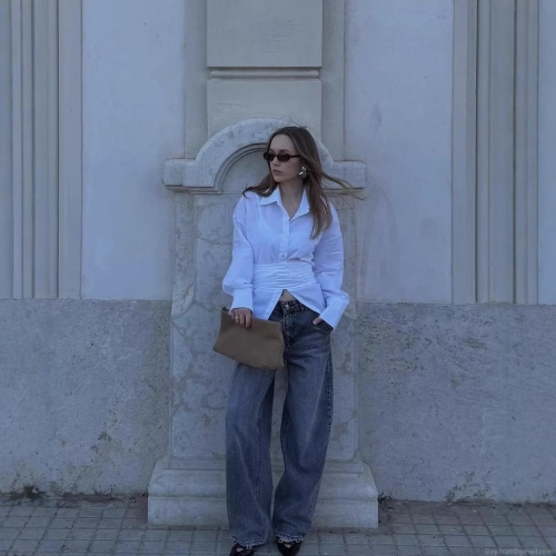 Women's Fashion Long Sleeve Blouse Shirt Elegant Solid Color Lapel Collar Wrap Waist Tie Design Casual Streetwear Tops For Women